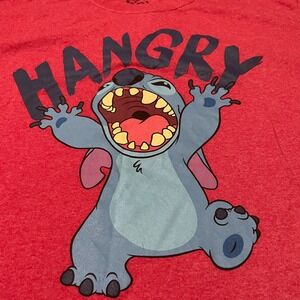 Disney Stitch Hangry Graphic T-Shirt Womens Large L Red Short Sleeve Tee